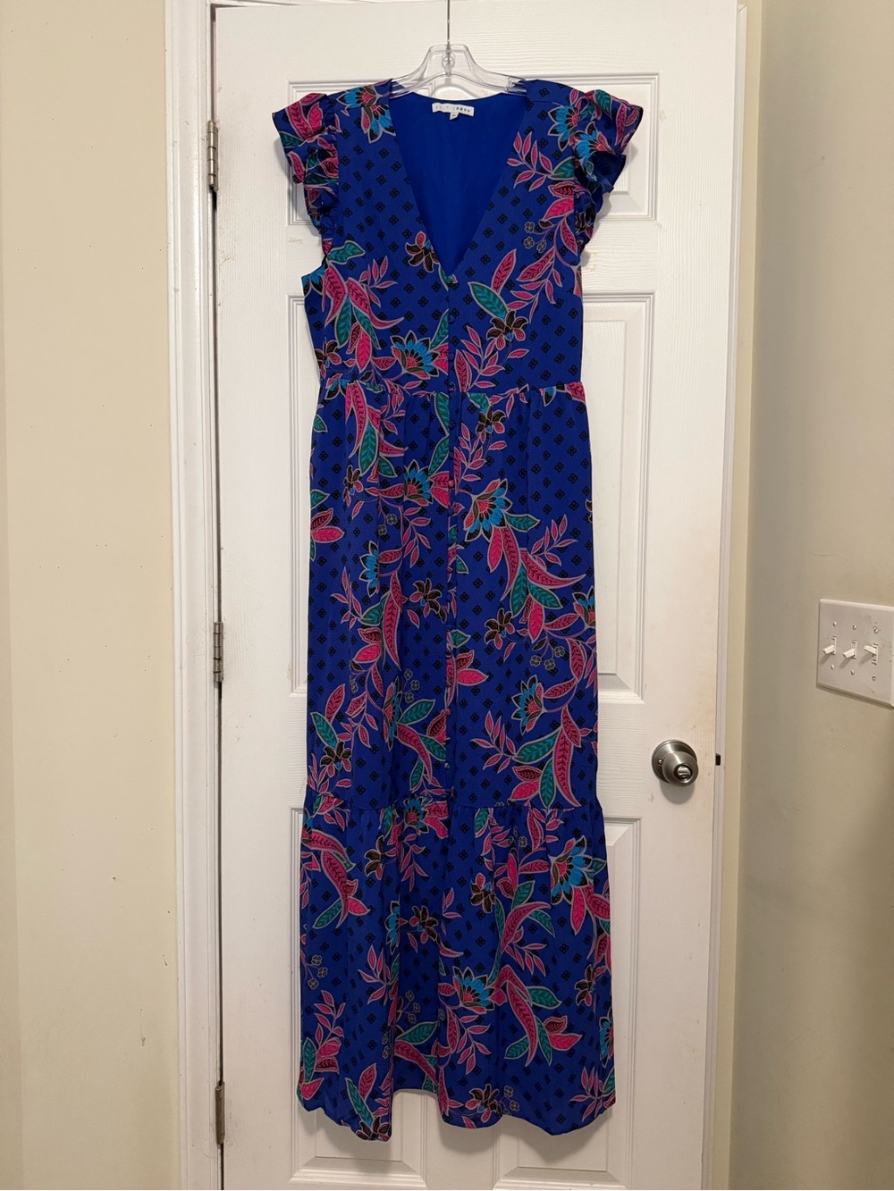 Baltic Born Royal Blue Floral Maxi Dress with Pink & Green Accents